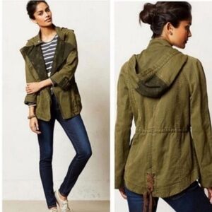 Anthropologie HEI HEI Lace Utility Green Jacket Size S